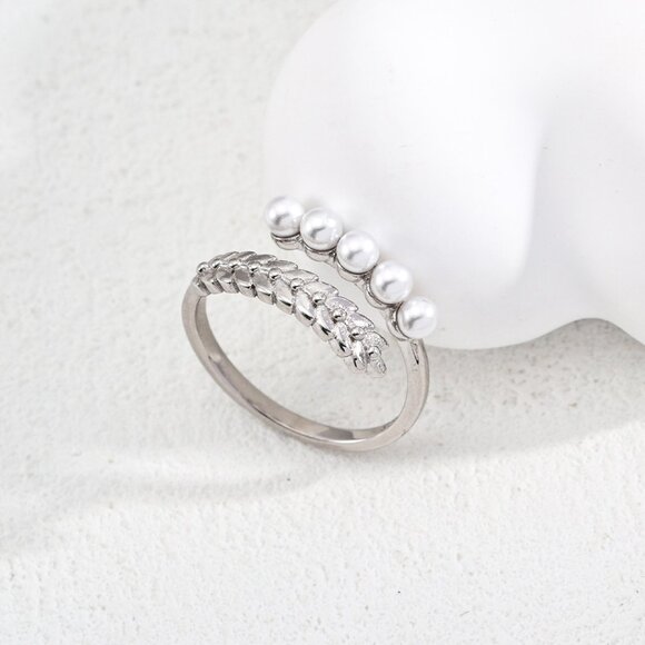 ✨ Artisan Original Laurel Leaf & Dangling Pearl Ring | S925 Gold Adjustable - Picture 3 of 12